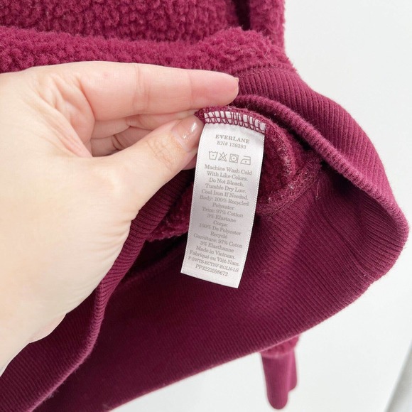 Everlane Renew Teddy Fleece Pullover Sweater Sz M Red Oxblood Stretch Raglan Slv - Picture 5 of 9